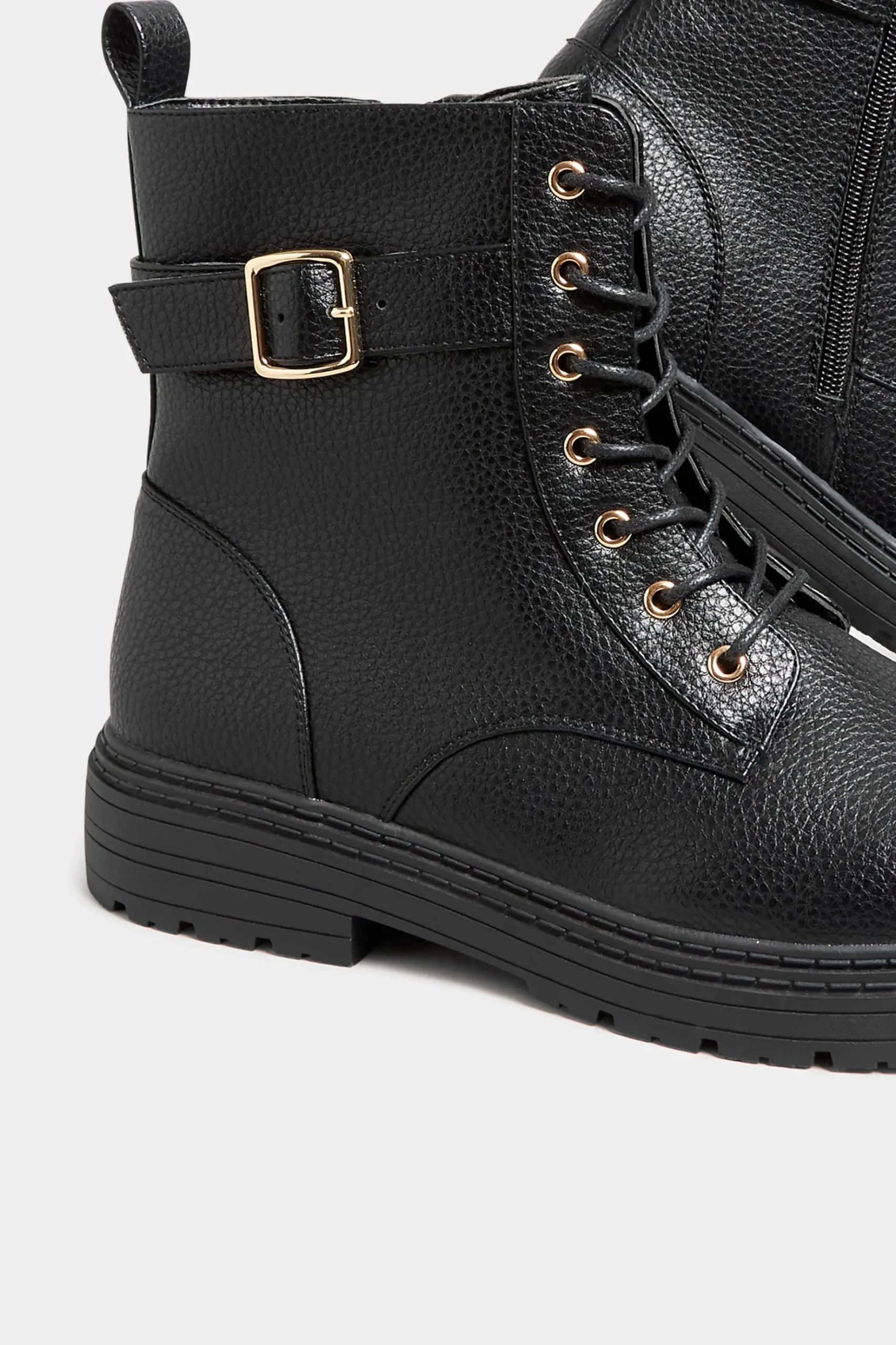 Yours Yours Black Buckle Lace Up Ankle Boots In Wide E Fit & Extra Wide Eee Fit