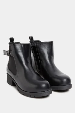 Yours Yours Black Buckle Ankle Boots In Wide E Fit & Extra Wide Eee Fit
