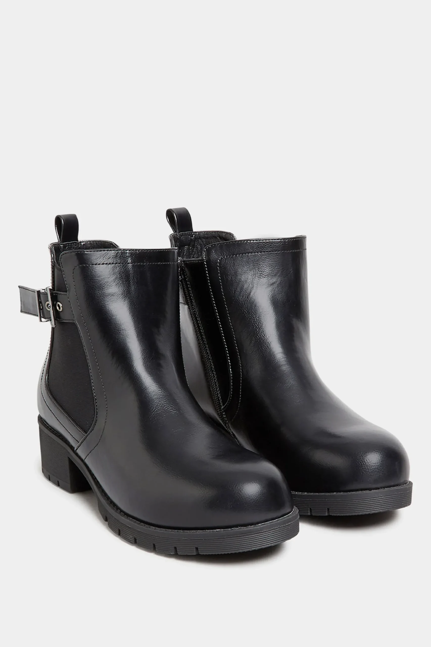 Yours Yours Black Buckle Ankle Boots In Wide E Fit & Extra Wide Eee Fit