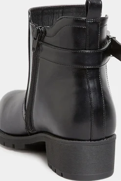 Yours Yours Black Buckle Ankle Boots In Wide E Fit & Extra Wide Eee Fit