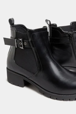 Yours Yours Black Buckle Ankle Boots In Wide E Fit & Extra Wide Eee Fit
