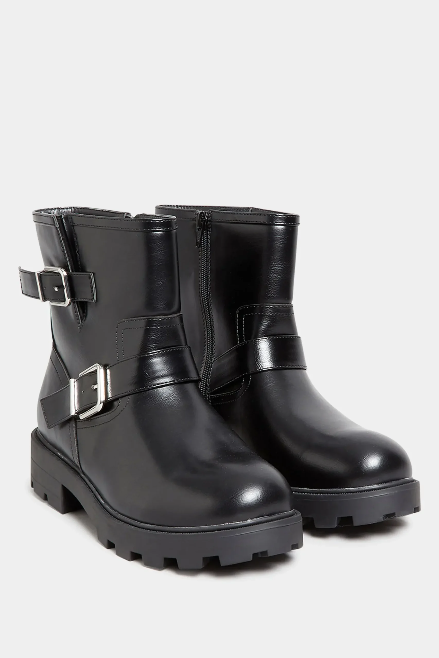 Yours Yours Black Buckle Biker Boot In Wide E Fit & Extra Wide Eee Fit