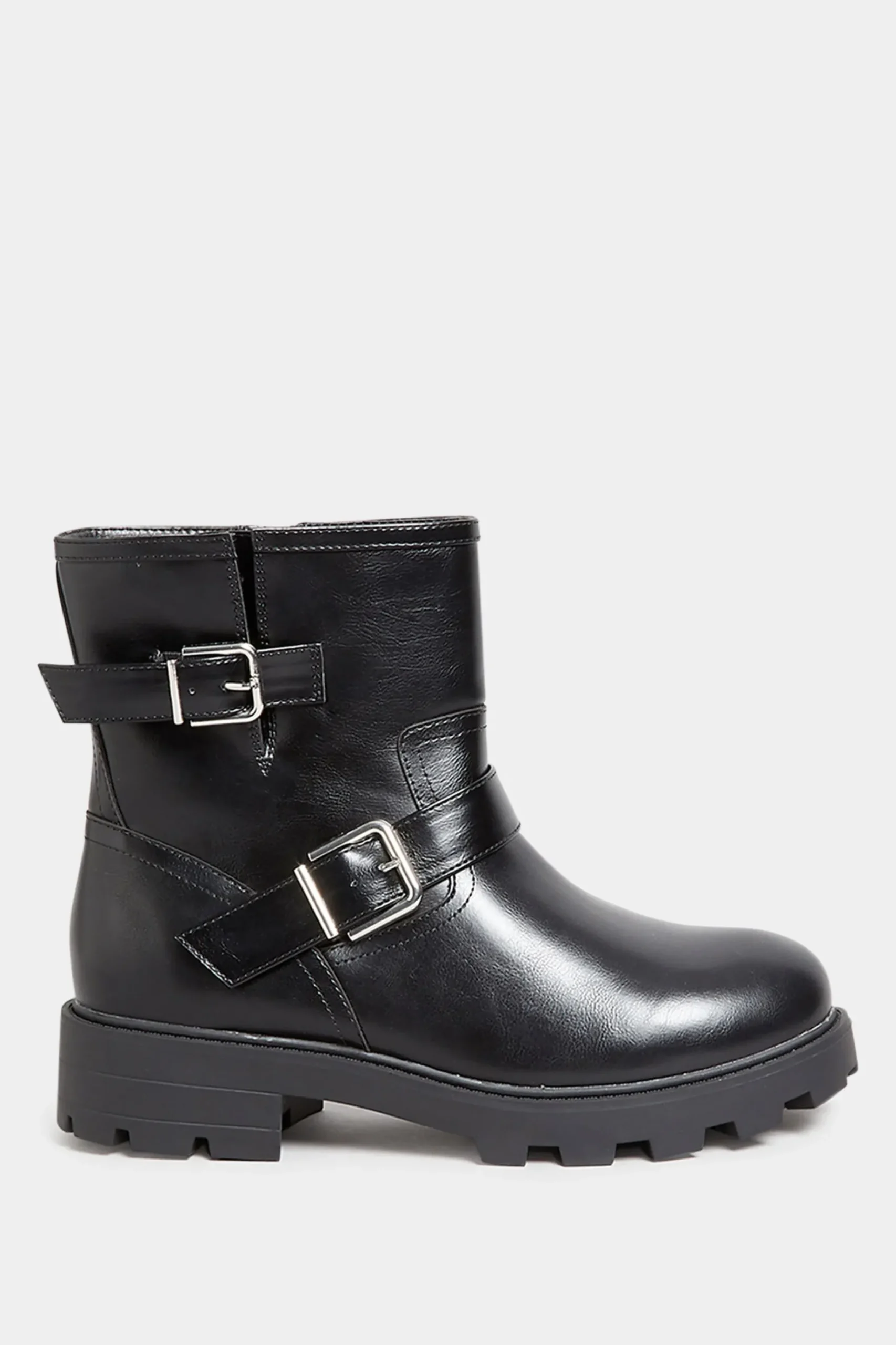 Yours Yours Black Buckle Biker Boot In Wide E Fit & Extra Wide Eee Fit