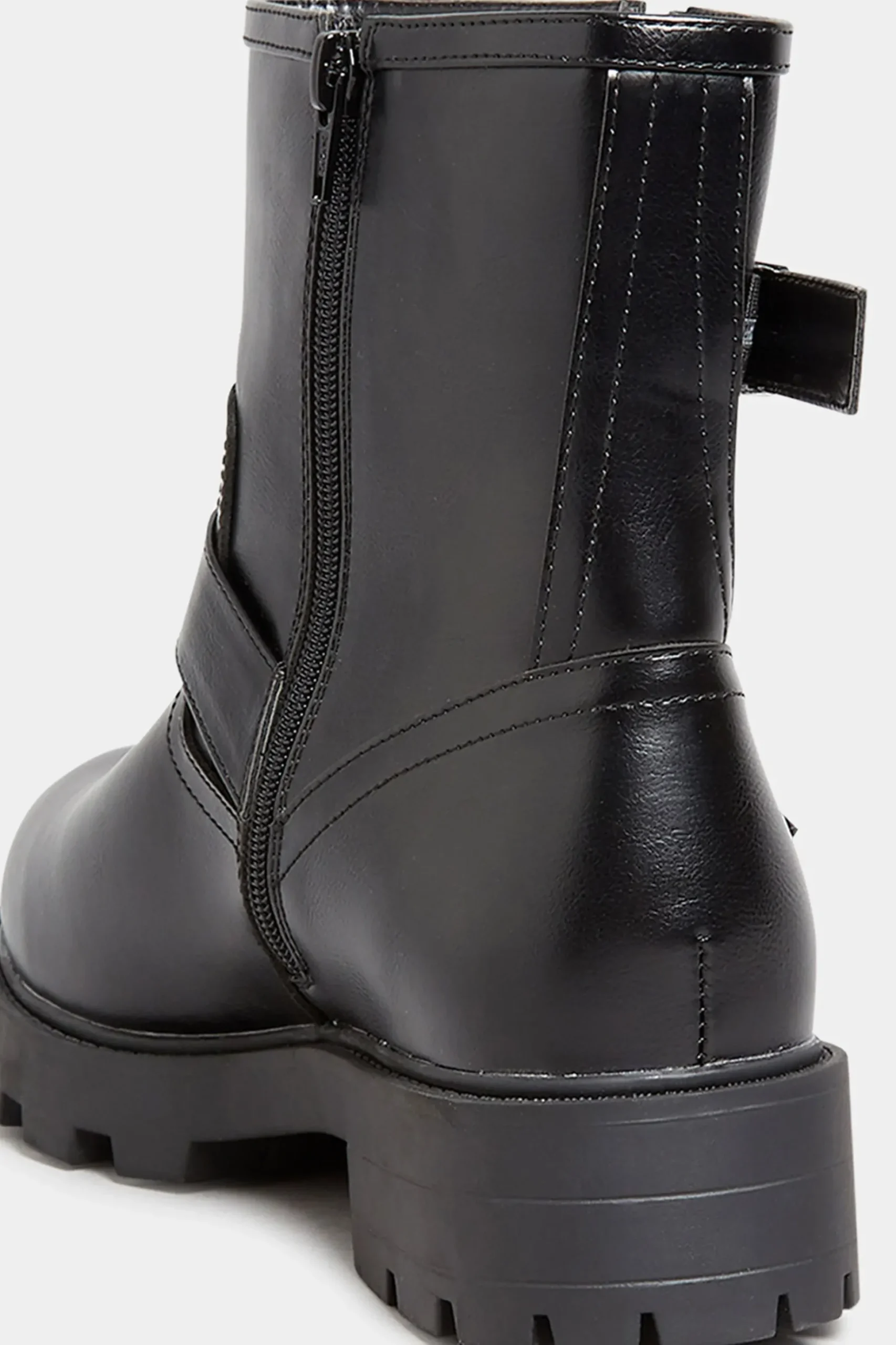 Yours Yours Black Buckle Biker Boot In Wide E Fit & Extra Wide Eee Fit