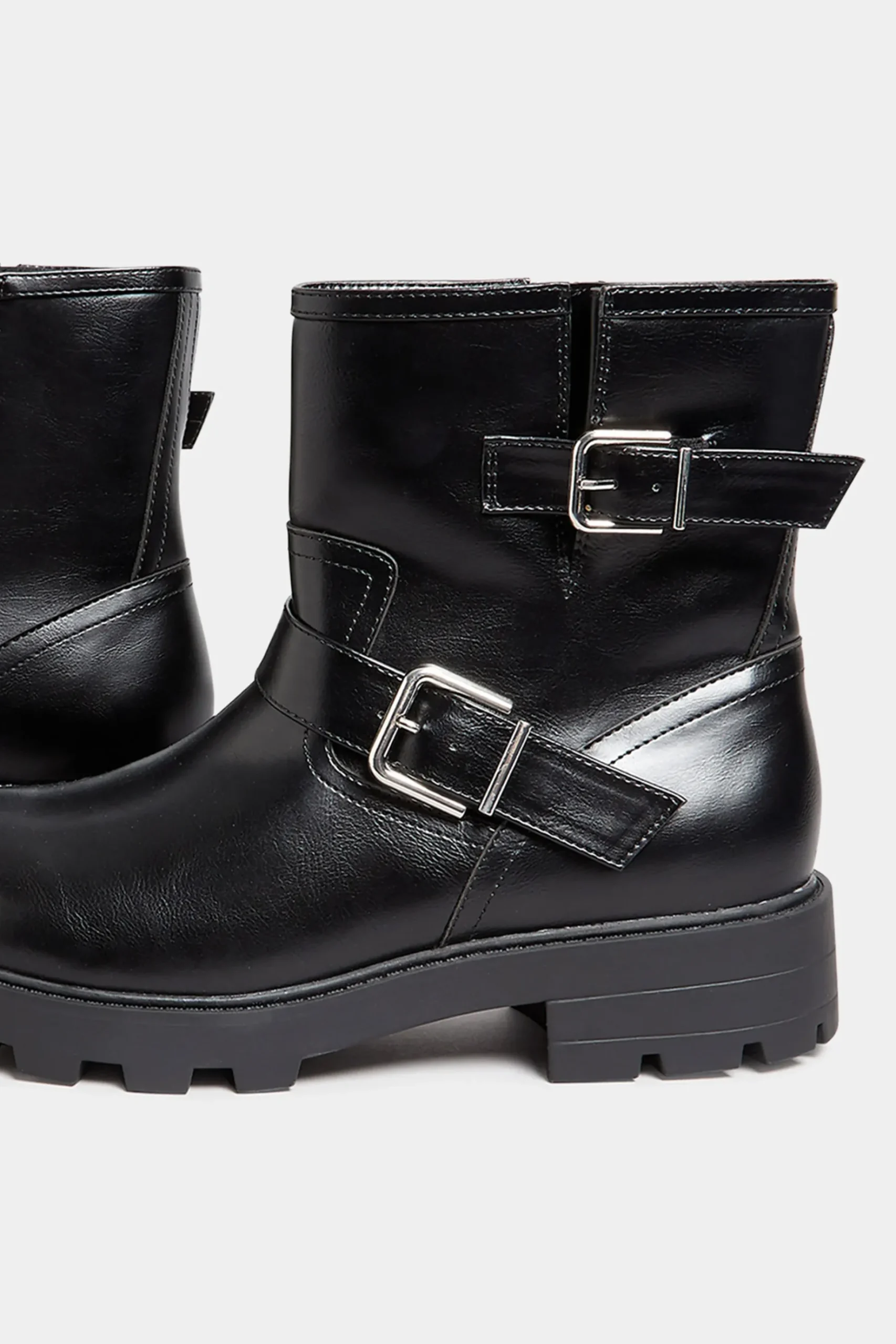 Yours Yours Black Buckle Biker Boot In Wide E Fit & Extra Wide Eee Fit