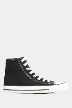 Yours Yours Black Canvas High Top Trainers In Wide E Fit
