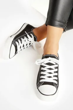 Yours Yours Black Canvas Low Trainers In Wide E Fit