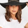 Yours Yours Black Chain Straw Wide Brim Boater Hat