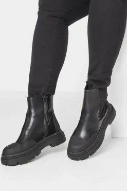 Yours Yours Black Chunky High Chelsea Boots In Extra Wide Eee Fit