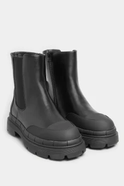 Yours Yours Black Chunky High Chelsea Boots In Extra Wide Eee Fit