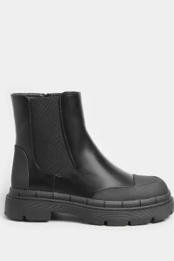 Yours Yours Black Chunky High Chelsea Boots In Extra Wide Eee Fit