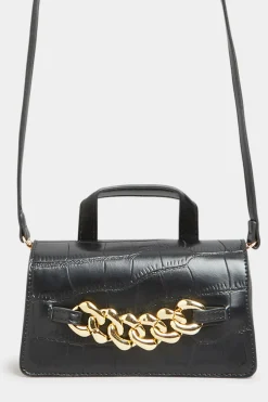 Yours Yours Black Croc & Gold Chain Mini Bag