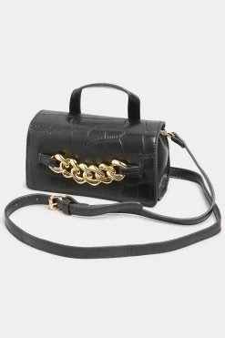 Yours Yours Black Croc & Gold Chain Mini Bag