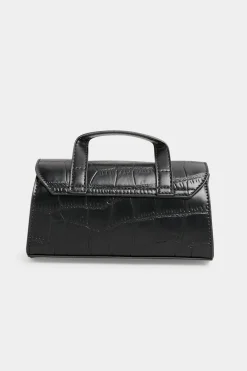 Yours Yours Black Croc & Gold Chain Mini Bag
