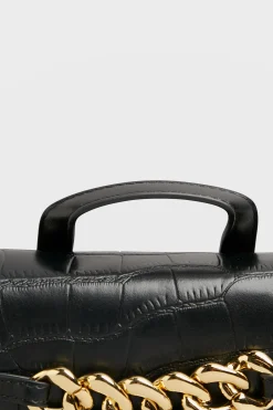 Yours Yours Black Croc & Gold Chain Mini Bag