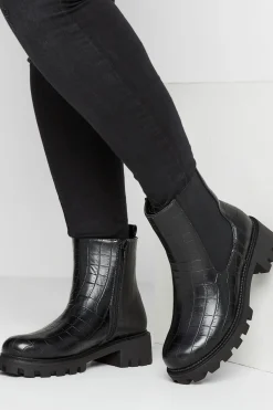 Yours Yours Black Croc Chunky Chelsea Boots In Wide E Fit & Extra Wide Eee Fit