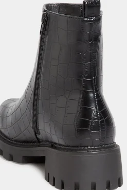 Yours Yours Black Croc Chunky Chelsea Boots In Wide E Fit & Extra Wide Eee Fit