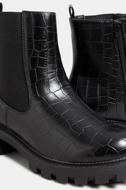 Yours Yours Black Croc Chunky Chelsea Boots In Wide E Fit & Extra Wide Eee Fit
