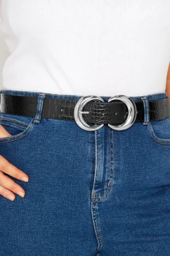 Yours Yours Black Croc Double Hoop Belt