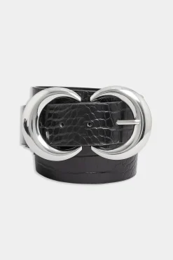 Yours Yours Black Croc Double Hoop Belt