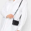 Yours Yours Black Croc Flap Shoulder Bag