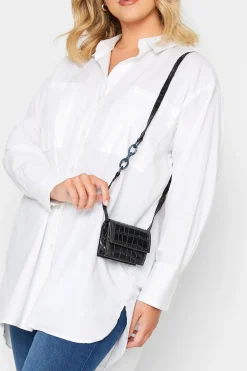 Yours Yours Black Croc Flap Shoulder Bag