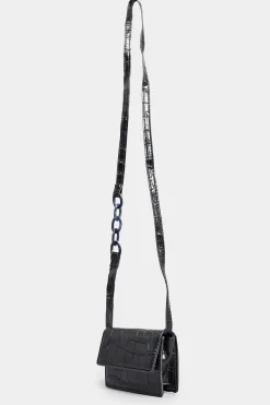 Yours Yours Black Croc Flap Shoulder Bag