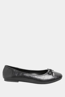 Yours Yours Black Croc Print Ballet Pumps In Wide E Fit & Extra Wide Eee Fit
