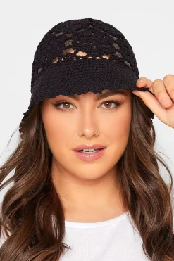 Yours Yours Black Crochet Bucket Hat