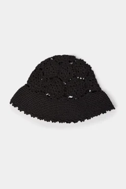 Yours Yours Black Crochet Bucket Hat