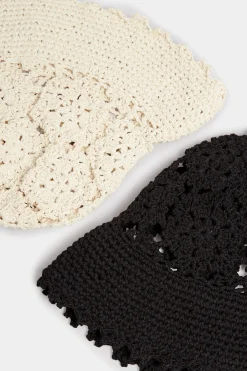Yours Yours Black Crochet Bucket Hat