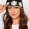 Yours Yours Black Crochet Contrast Edge Bucket Hat