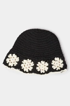 Yours Yours Black Crochet Contrast Edge Bucket Hat