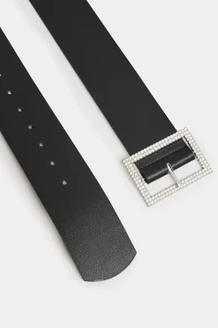 Yours Yours Black Diamante Buckle Wide Belt