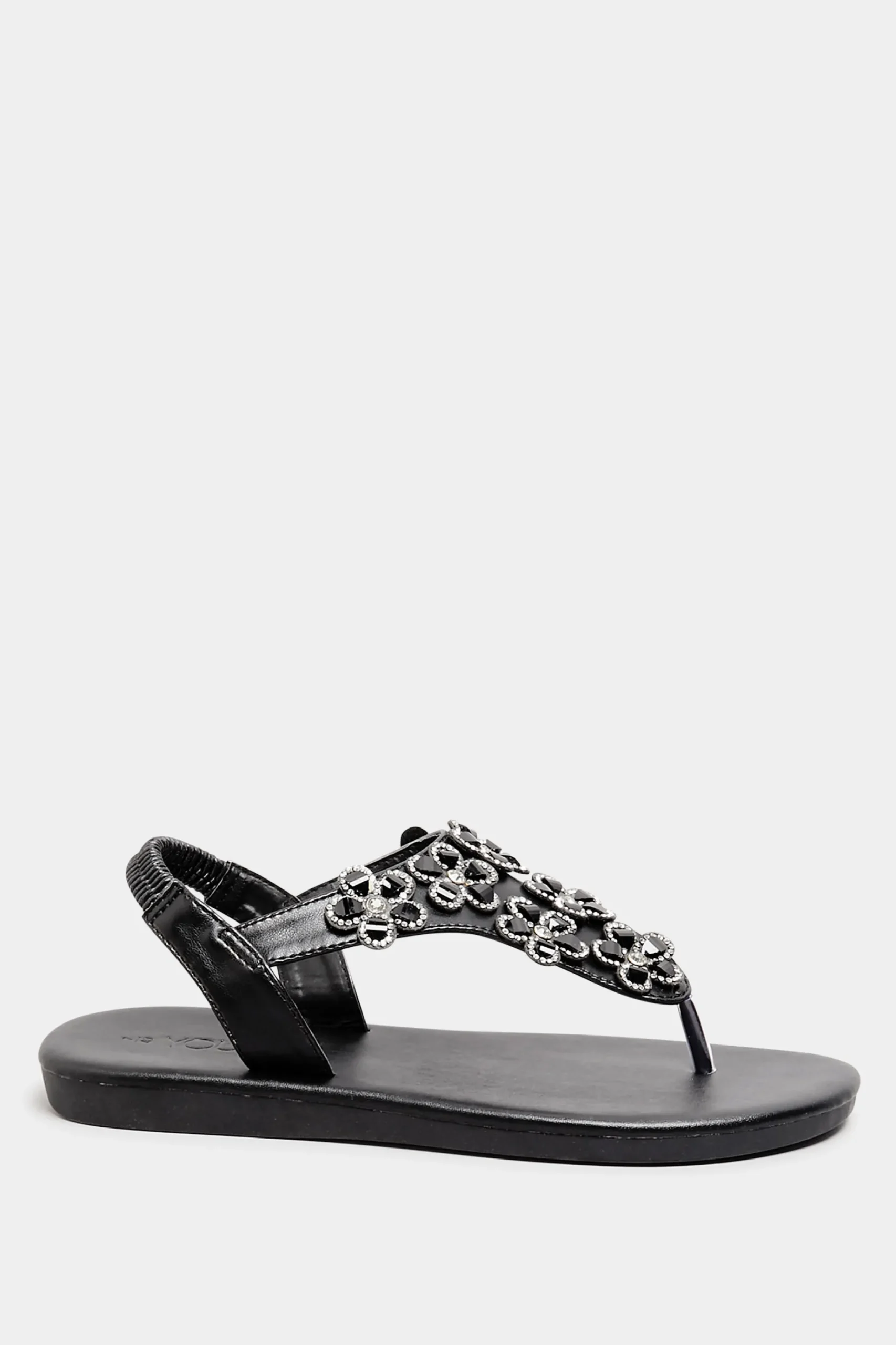 Yours Yours Black Diamante Flower Sandals In Wide E Fit & Extra Wide Eee Fit