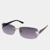 Yours Yours Black Diamante Heart Frameless Sunglasses