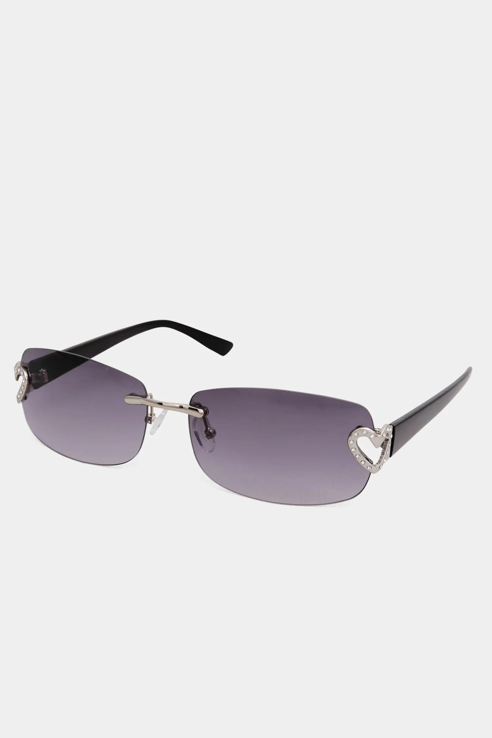 Yours Yours Black Diamante Heart Frameless Sunglasses