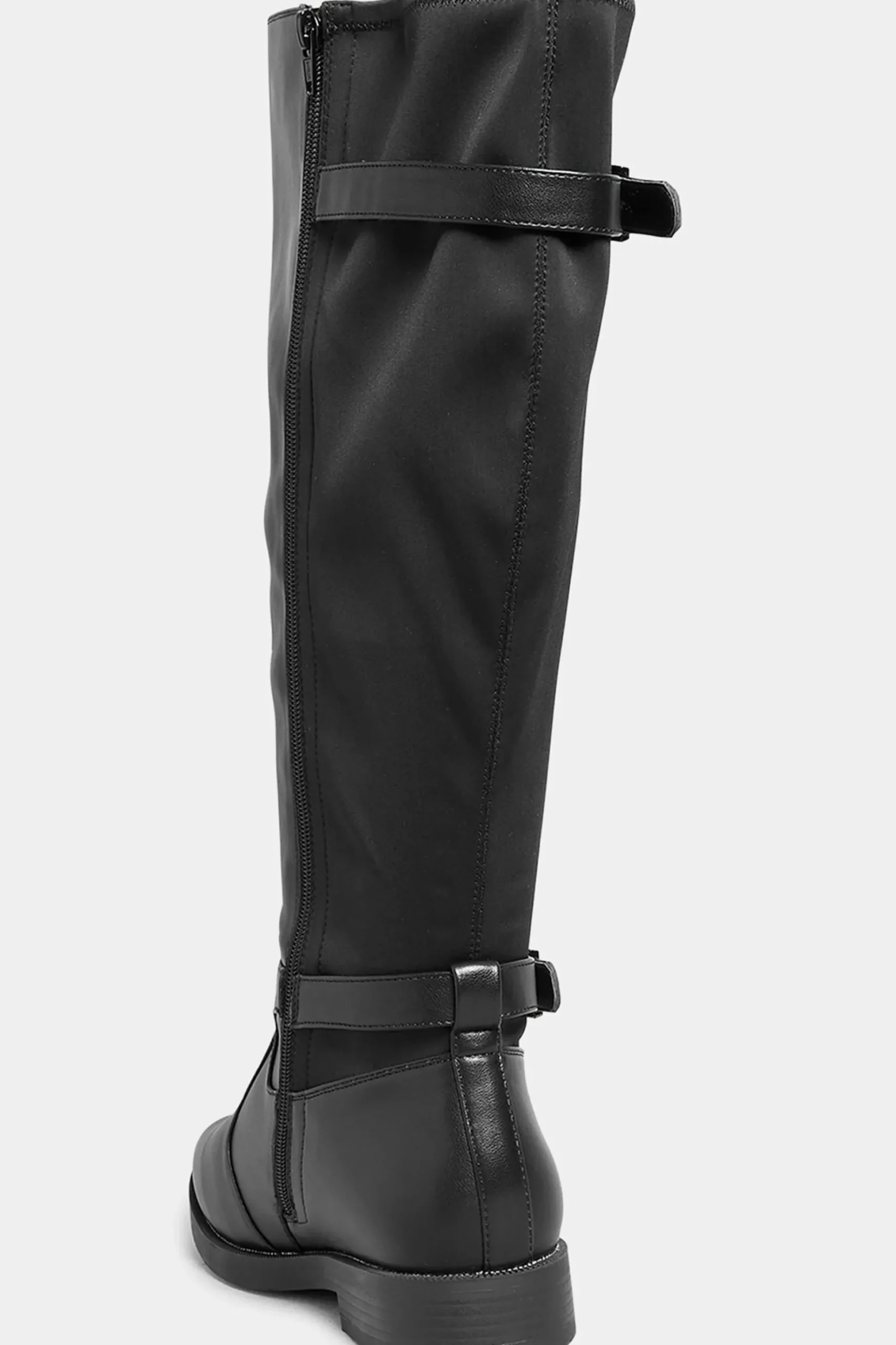 Yours Yours Black Double Strap Knee High Boots In Wide E Fit & Extra Wide Eee Fit