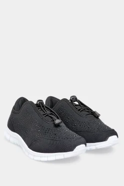 Yours Yours Black Embellished Trainers In Wide E Fit & Extra Wide Eee Fit