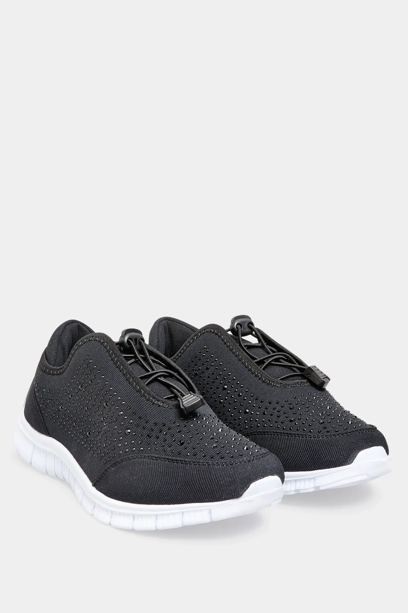 Yours Yours Black Embellished Trainers In Wide E Fit & Extra Wide Eee Fit