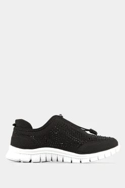 Yours Yours Black Embellished Trainers In Wide E Fit & Extra Wide Eee Fit