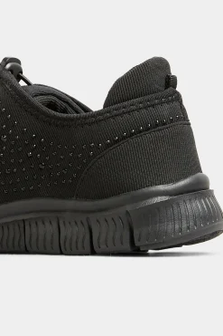 Yours Yours Black Embellished Drawcord Trainers In Wide E Fit & Extra Wide Eee Fit