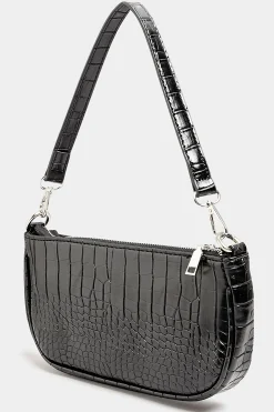 Yours Yours Black Faux Croc Shoulder Bag