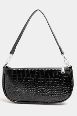 Yours Yours Black Faux Croc Shoulder Bag