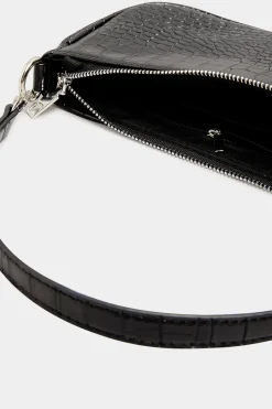 Yours Yours Black Faux Croc Shoulder Bag