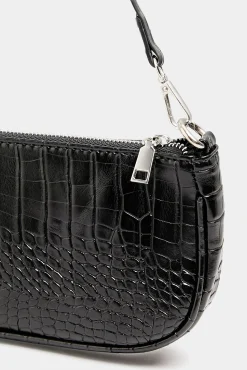 Yours Yours Black Faux Croc Shoulder Bag
