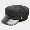 Yours Yours Black Faux Leather Peak Baker Boy Hat