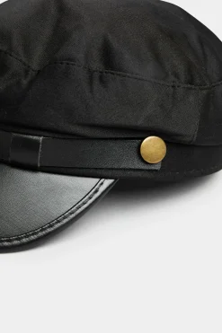 Yours Yours Black Faux Leather Peak Baker Boy Hat