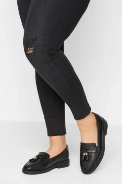 Yours Yours Black Faux Leather Tassel Loafers In Wide E Fit & Extra Wide Eee Fit