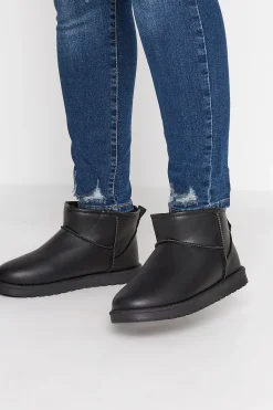 Yours Yours Black Faux Leather Faux Fur Lined Ankle Boots In Extra Wide Eee Fit